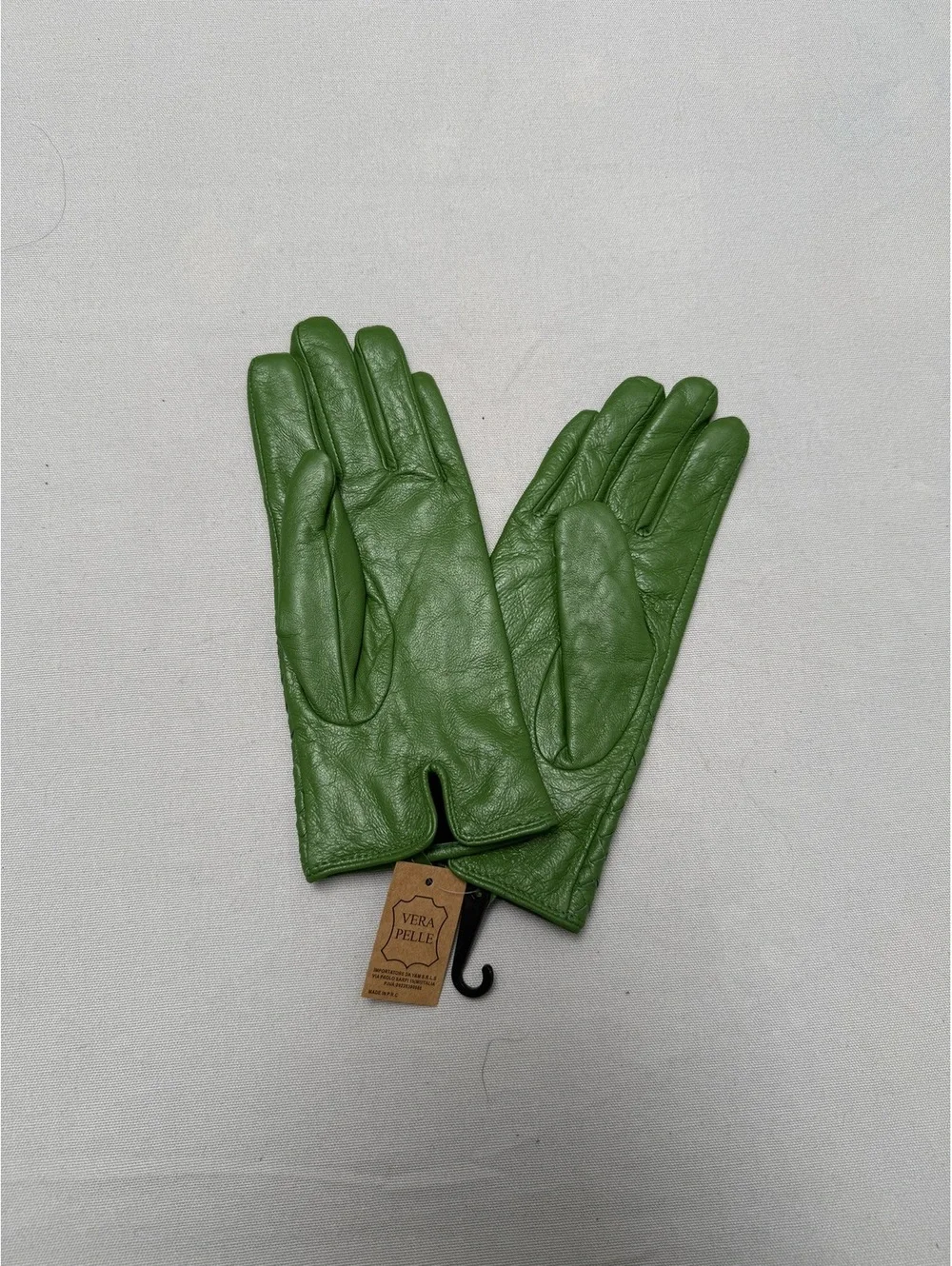 Vera Pelle Italian Women Green Leather Gloves - Large